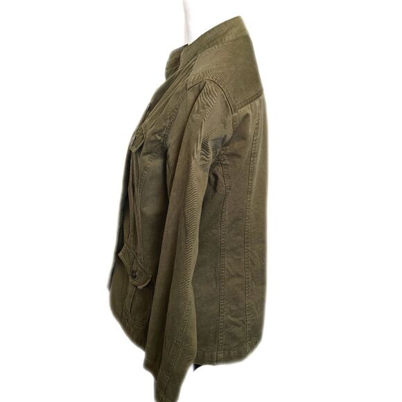 Chico's army green button up round neck utility jacket, cotton, Chico's size 1 - Picture 2 of 7